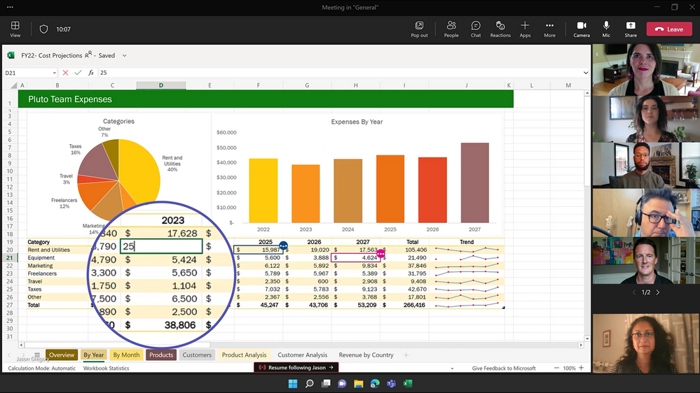 excel live feature in Microsoft teams meeting.